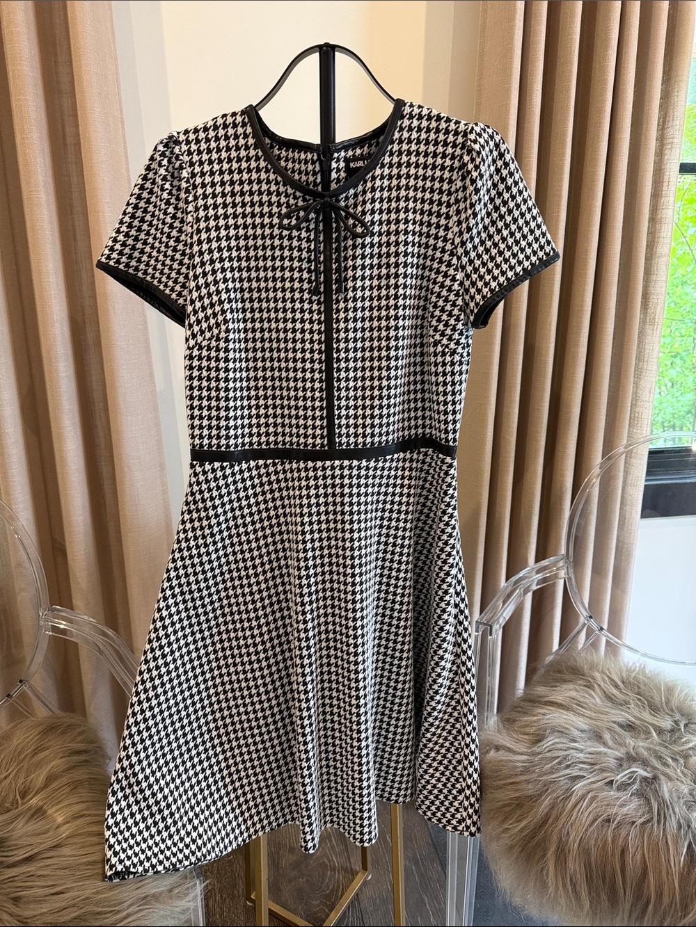 Karl Lagerfeld Black and White Houndstooth Midi Dress